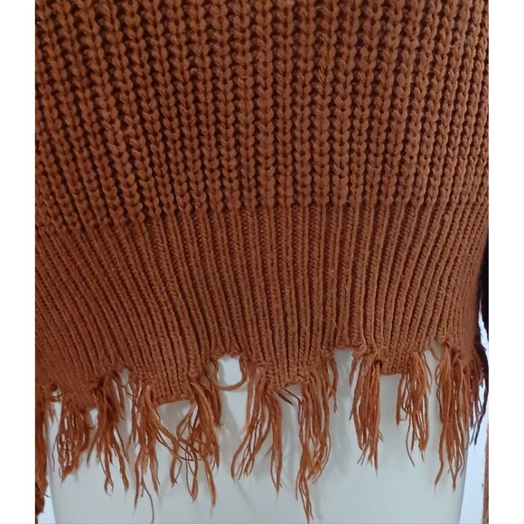 Coco Jaimeson Women's Cropped Copper Spice Frayed Trim Pullover Sweater Large - Picture 3 of 9
